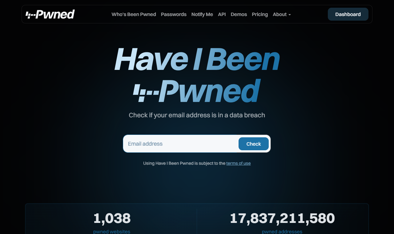 Have I Been Pwned: 내 이메일 주소가 알려진 유출에 포함됐는지 확인할 수 있는 사이트